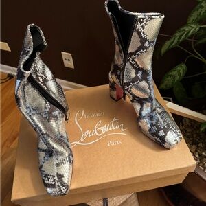 Christian Louboutin Silver Snake Print Heeled Boots